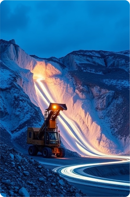 Mining operation at night with light trails